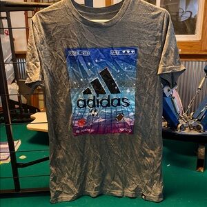 Adidas Blue and Gray Graphic Men's T-Shirt